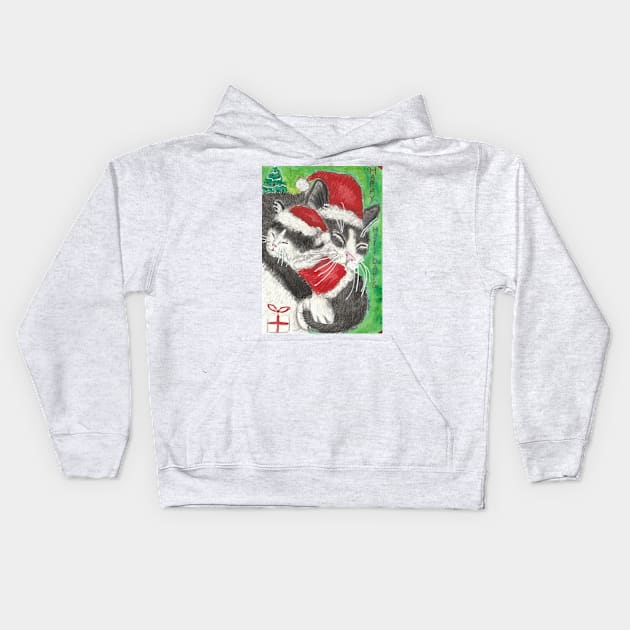 Christmas  Holiday cat kitten art Kids Hoodie by SamsArtworks